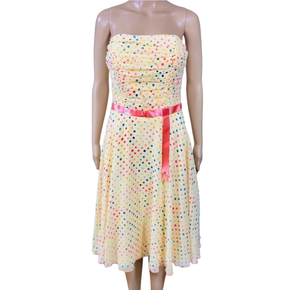 ABS by Allen Schwartz yellow polka dot dress with crinoline Sz 8 Adorable!!